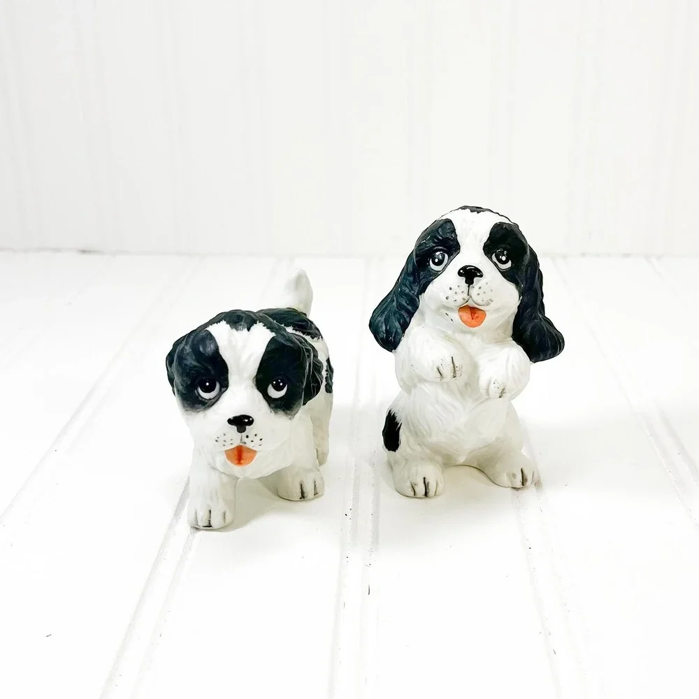Vintage Black and White‎ Puppy Figurine Set of 2